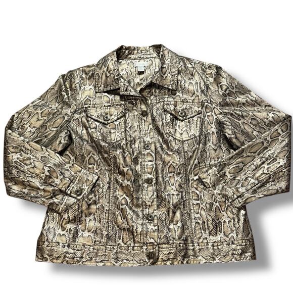 Chico's Womens Large Metallic Gold Bronze Snake Print Trucker Jacket Chico’s 2 - Picture 10 of 13